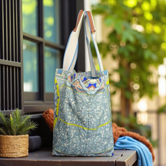 Tory Burch Ella Printed Market Tote Bag Recycled Nylon Greek Gardens Multicolor - Picture 5 of 16